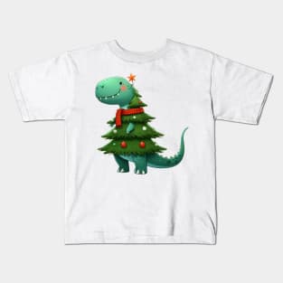 Cute Dino christmas tree Kids T-Shirt